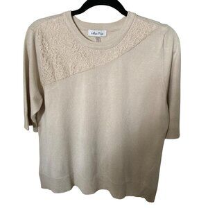 NWT  Melissa Page Women's LACE-PANEL ELBOW-SLEEVE  Pumice Stone XL